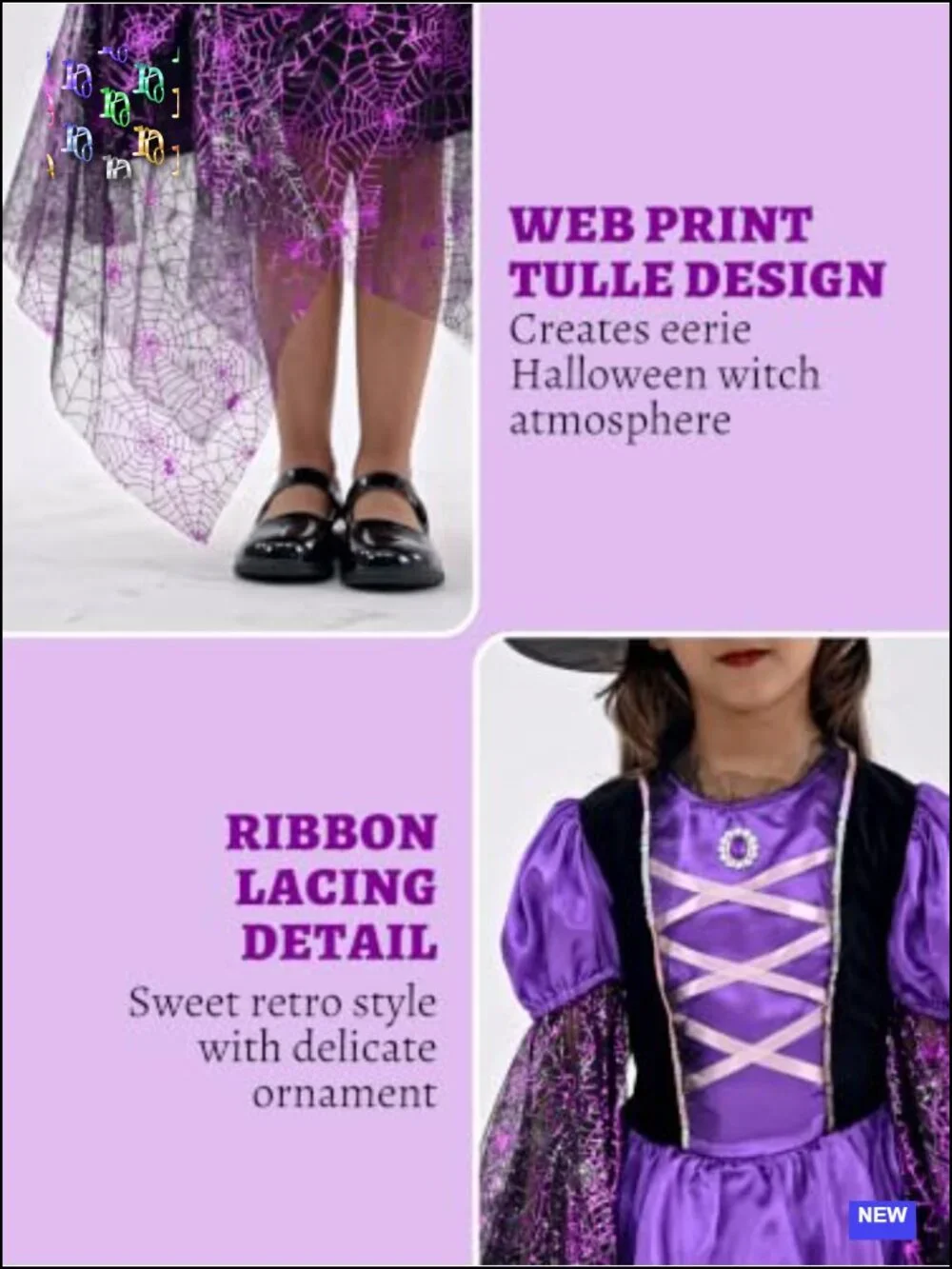 Kids Witch Costume with LED Lights – Halloween Dress, Hat, Broomstick, Wand,
